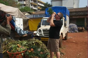 Chef Bussey plays around with a pineapple