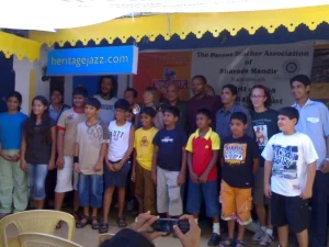 Kids of Sunshine School at a Music Workshop at the Gonsalves Mansion. Other kids joined in too!
