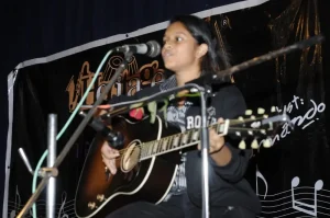 One of the students at Carmel College, joined in the energy!