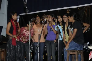 The Girls at Carmel College were waiting patiently for Barbara and party, they loved it!