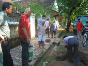 helpers dig the ground to grow saplings