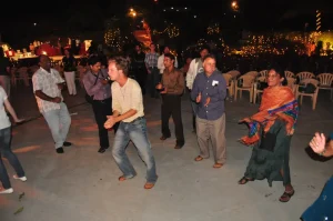 the crowd dancing to the tunes of the band